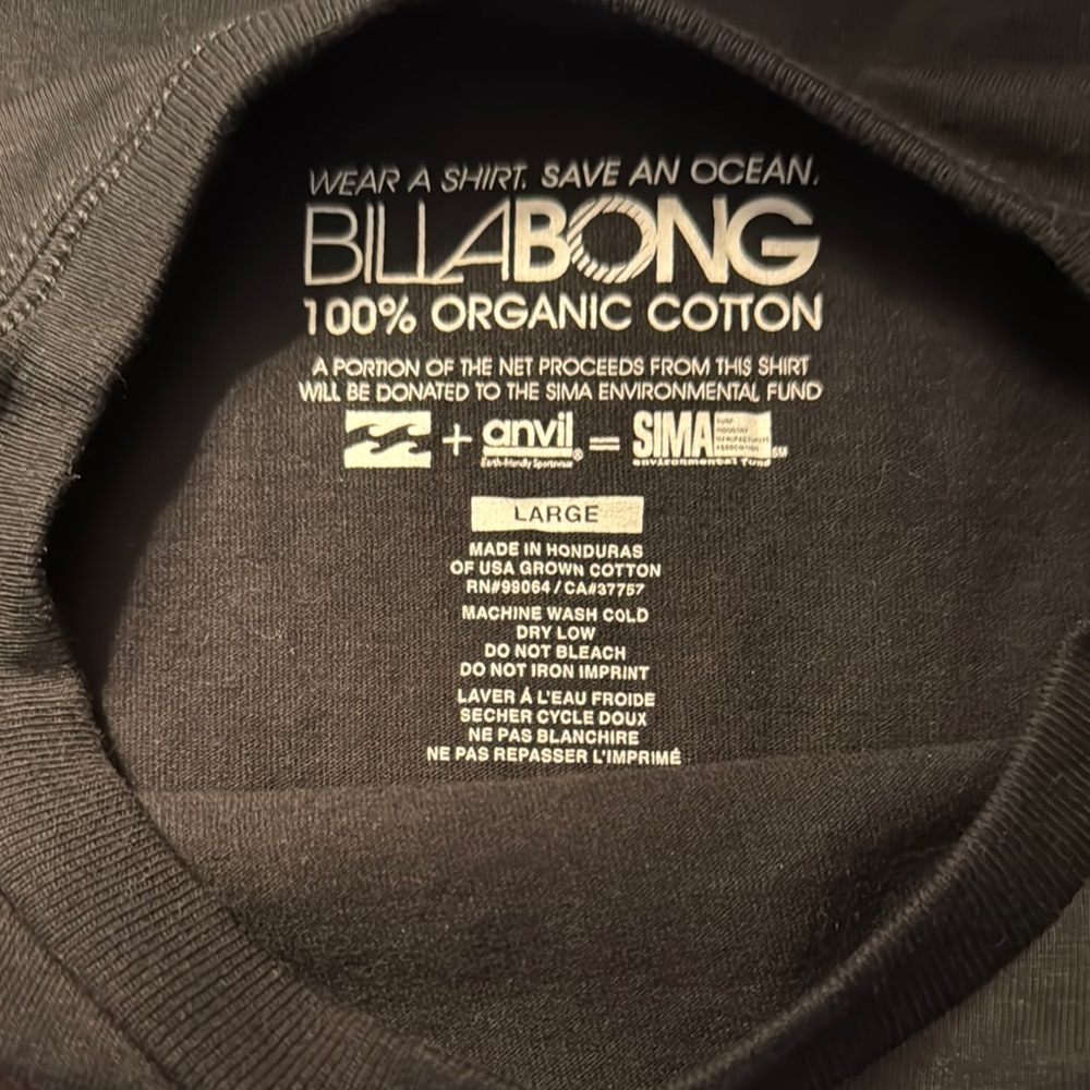 NWT Billabong Menβs Black Short Sleeve Tee with Bold Logo Sz L - Picture 2 of 8